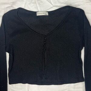 Popular 21 Black V-Neck Sweater with Buttons